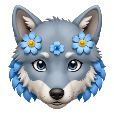 Tired wolf with forget-me-not flower on ear sticker