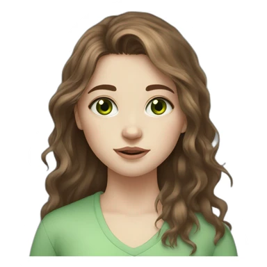 Messy long brown haired girl with green eyes, pale skin and little birthmark on neck sticker