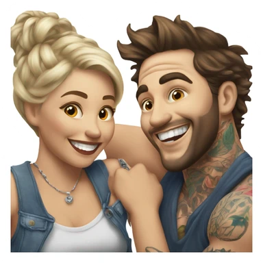 Hyper Realistic beautiful woman in the arms of a very handsome tattooed man laughing  sticker