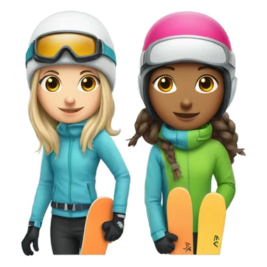 girl snowboarder with girl skier  sticker