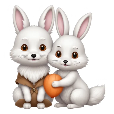 Happ white fox with bunny as friends sticker