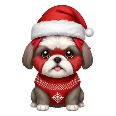 dark grey shih tzu christmas sweater and hat sticker