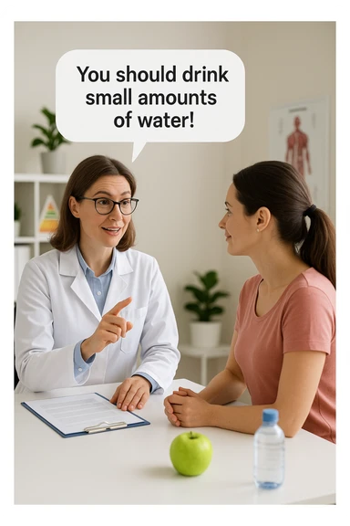 Nutrizionista dice ad una donna "devi bere piccole quantità d'acqua!" sticker