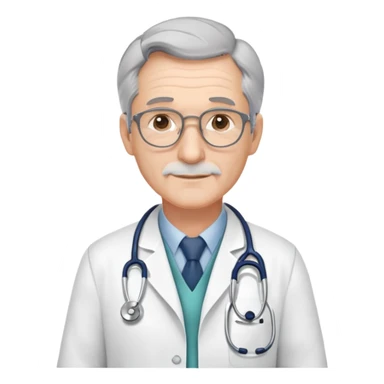 mature 60 year old male doctor with stethoscope, gray hair, professional sticker