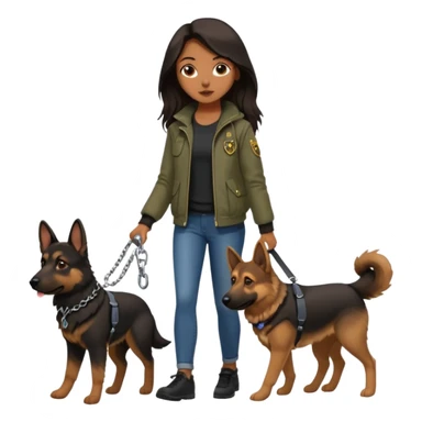 a girl with a brown dark long hair, she's walking her dog is a german shepard sticker