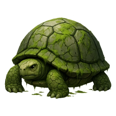 Add moss and cracks to the grumpy stone tortoise. Keep the background transparent. sticker