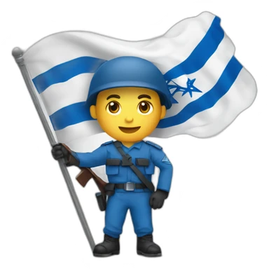A soldier holds the flag of the State of Israel sticker