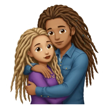 light skin man with dreadlocks, and brown skin girl with nice long hair. kissing and hugging.  sticker