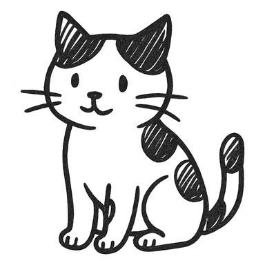 calico cat, minimal, hand drawn black outline sticker