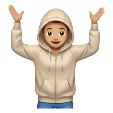 a person dancing energetically wearing a hoodie with a cheerful expression sticker