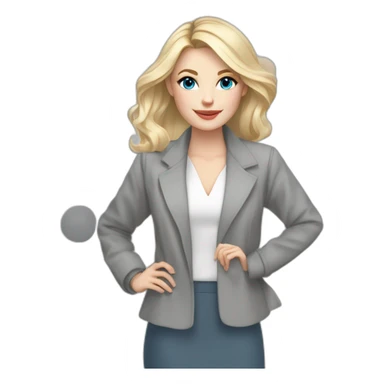 pale skin woman interior designer with cold blonde middle length hair, blue eyes, White blouse, Gray oversize jacket, Gray skirt holding a color palette in the hands sticker