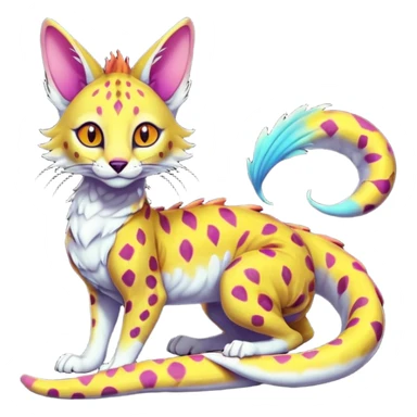 Realistic cute Flurry furry colorful tropical warm-colored bioluminescent translucent neon gloomy dusky scaly sergal-serval-possum-sphynx-Koi-sergal-fusion-animal-hybrid-creature with a snake-tail sticker