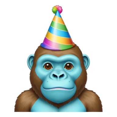 Low poly cartoony is cyan gorilla with a party hat rainbow colored sticker