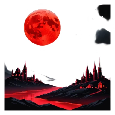 Edgy Black night sky with big Red vibrant neon-crimson-blood-moon Aesthetic scene scenery full picture  sticker