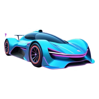 A futuristic racing car with glowing neon lights, sleek aerodynamic design, and a cyberpunk cityscape in the background. The car is speeding through a neon-lit street with high-tech buildings and holograms." sticker