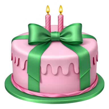 Pink Birthday cake with green ribbon in 3D sticker