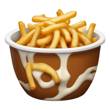 Bowl with fries and cheese curds on top covered in gravy sticker
