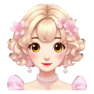 Gorgeous anime style lady with blushing face and accessories cottagecore fairycore Kawaii anime colorful pearly romantic aesthetic trending style sticker