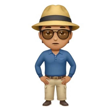 Man standing with his hands on his hips with an annoyed look on his face. His body is turned slightly to the side sticker