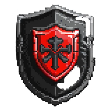 Shield badge with a digital lock and red warning symbols, cybersecurity theme, menacing look sticker