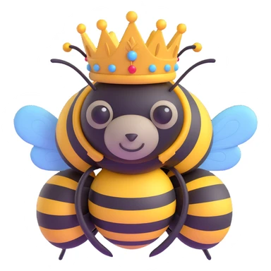 a bumblebee wearing a playful and creative makeshift queen crown improvised from found objects sticker