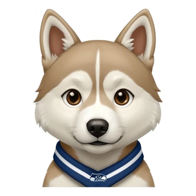 White  brown husky with Seattle Seahawks gear sticker