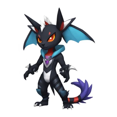 Cool Anthro Black Noivern-Absol-Litten-Pokémon with edgy stripes hoodie spiked collar punk Full Body sticker