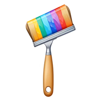 Create an icon that represents the hobby of wall painting. The design should include elements like a paintbrush, a roller, and colorful patterns or murals. The composition should be balanced and harmonious, reflecting the artistic nature of wall painting. The icon should evoke creativity, with a clean and visually appealing design. The background should be transparent. sticker