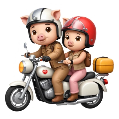 pig couple riding a motorbike together sticker