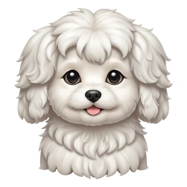 Cinematic Cute Wavy-Haired Maltese dog Portrait Emoji, Head tilted playfully and inquisitively, featuring a luxurious, wavy-haired white coat with a healthy sheen, round, sparkling dark eyes filled with curiosity, Simplified yet irresistibly adorable features, highly detailed, glowing with a warm, friendly glow, high shine, affectionate and lively, stylized with a touch of whimsy, bright and endearing, soft glowing outline, capturing the essence of a mischievous yet loving companion, so playful it feels like it could scamper out of the screen and into your arms! sticker