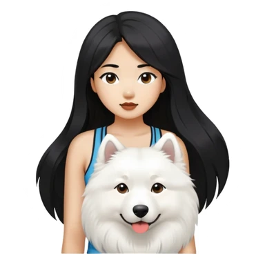 a asiatic girl in the tank top with long black  hair and a samoyed sticker