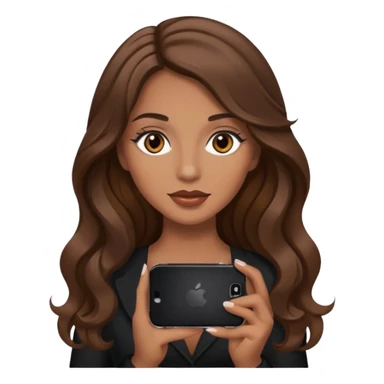 Chica pelo castaño largo ondulado con ojos café claro maquillada sosteniendo un iPhone sticker