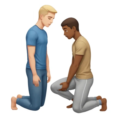 one guy standing up and the other guy is on both of his knees in front of said guy standing up who is loookg down at him and guy on knees is looking up at him sticker