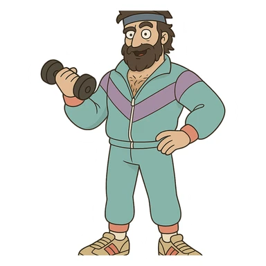 Odysseus in an 80s workout suit sticker