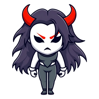 sinister female figure with demon mask and long dark hair sticker