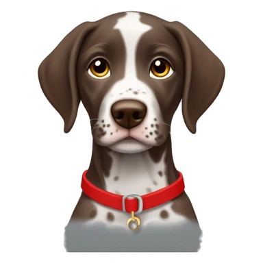 Brown spotted German short haired pointer puppy with ticking with red collar  sticker