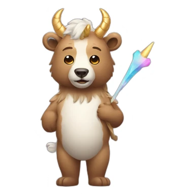a bear with a centaur body wearing a unicorn horn sticker