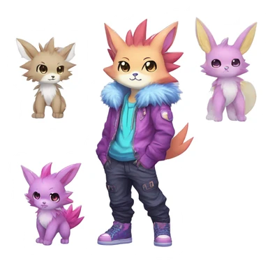 Anthro Spiky Cool Edgy Magical Petite Shiny Colorful Pastel Glitter Sparkle Anime Chibi Fantasy-Animal-Fakémon-Pokémon-Hybrid Fur Sona Aesthetic Trending Style Full Body sticker