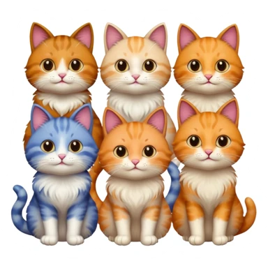 6 cats with different coloured coats sticker