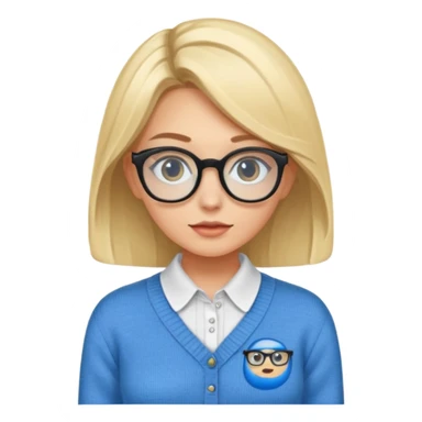 ragazza bionda vestita con camicia e maglione, con occhiali, occhi azzurri che è seduta al pc  sticker