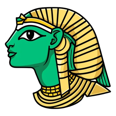 Strict ancient Egyptian style facial expression profile, hieroglyphic flat design, only white and deep green, rigid angular lines, no curves sticker
