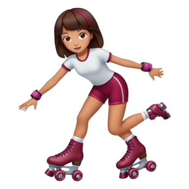brunette long hair girl, tan skin, with burgundy rollerskates sticker