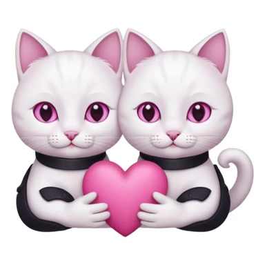 white with pink eyes tow cats hands holding a pink heart sticker