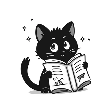 A kitten holding a book with stars in its eyes sticker