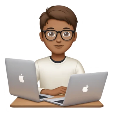 brown balayage college student boy with MacBook with glasses sticker
