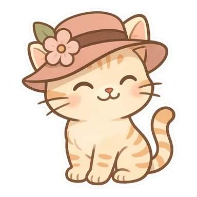 whimsical cat with a fancy hat, charming and lighthearted sticker