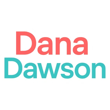 'Dana Dawson' name as a modern, colorful icon-style wordmark sticker