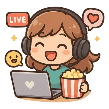 streaming emoji, popcorn and laptop, fun, modern style sticker