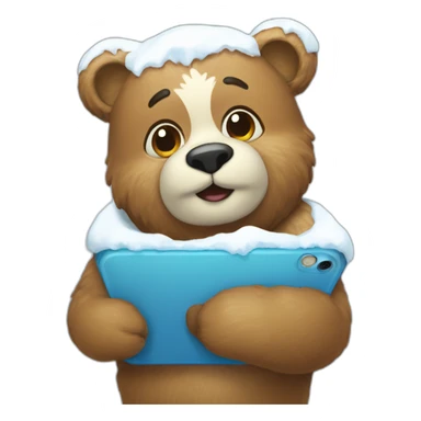 Osito en su nieve con celular sticker