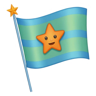 create a flag with orange star in the left and the light green in top and bottom and the light blue triangle left to Right and blue on the right up to down behind the light blue triangle sticker